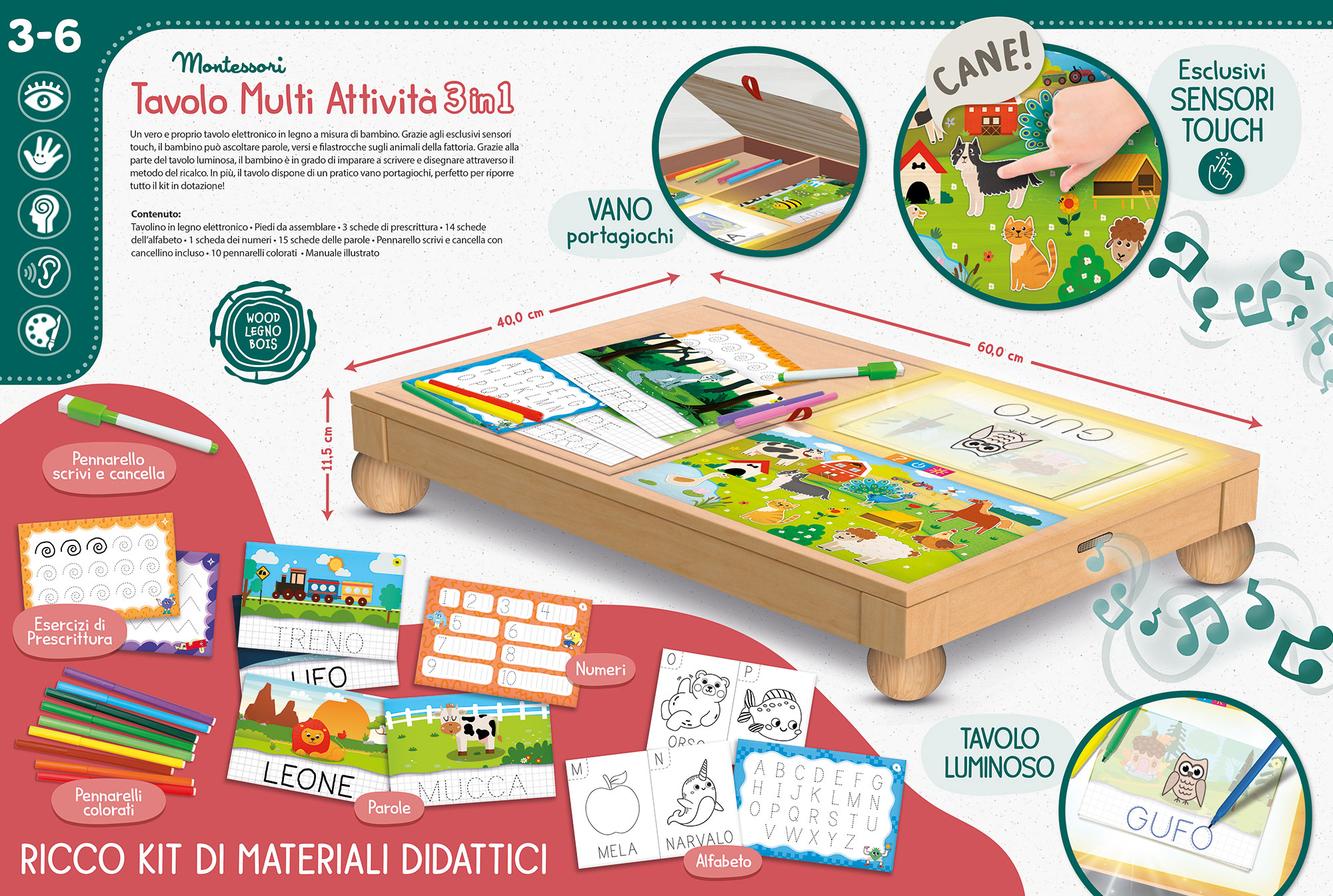 Montessori Legno Tavolo Multi Attivita’ 3 In 1 - immagine 5